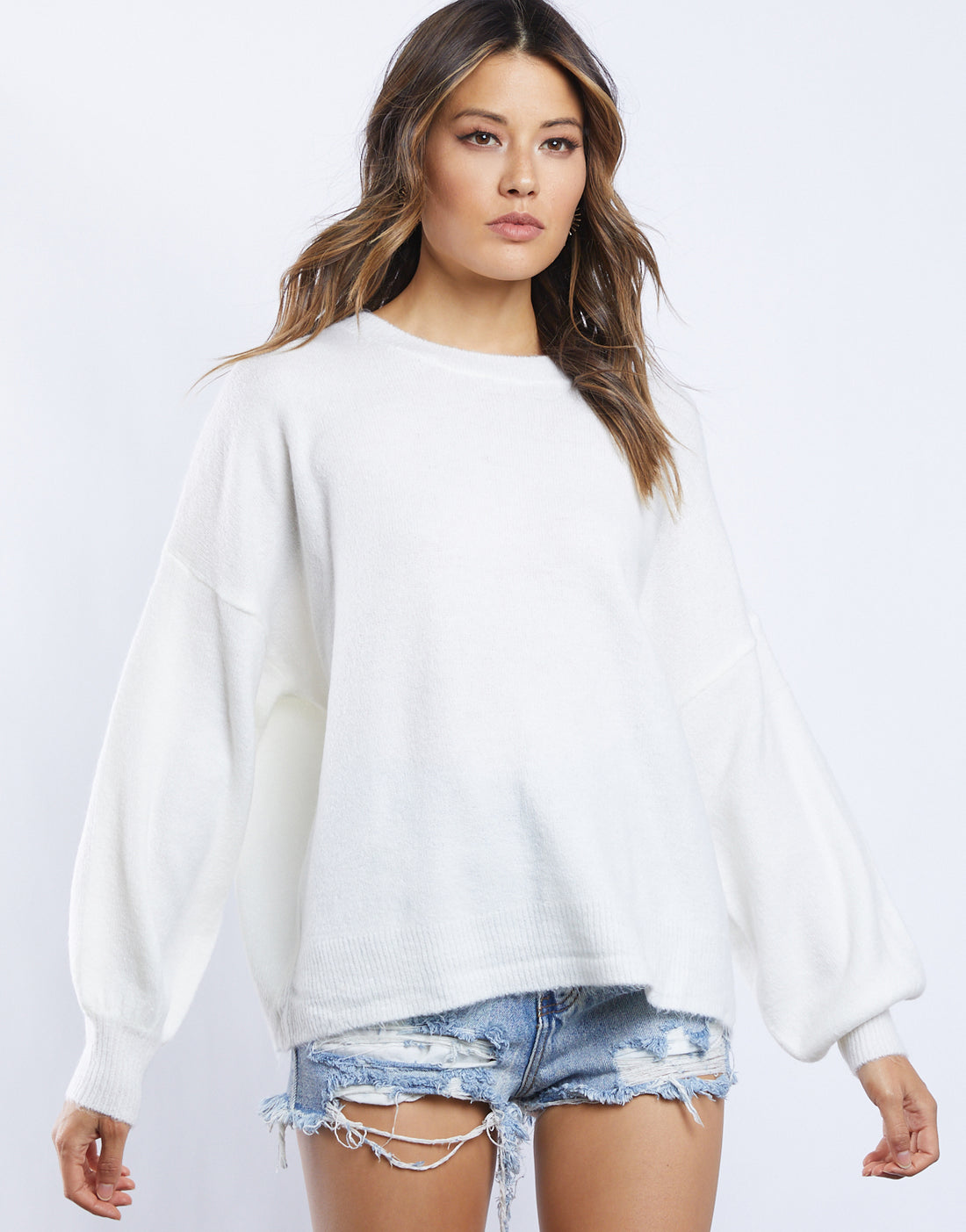 Bianca Balloon Sleeve Sweater Tops Ivory S/M -2020AVE