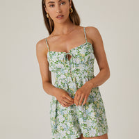 Blooming Spaghetti Strap Romper Rompers + Jumpsuits Green Small -2020AVE