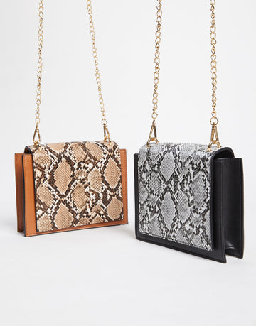 Boxy Snakeskin Shoulder Bag Accessories Brown One Size -2020AVE