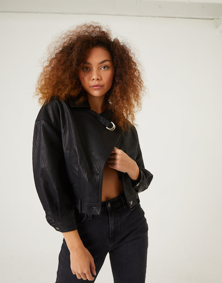 Asymmetrical Faux Leather Jacket Outerwear -2020AVE