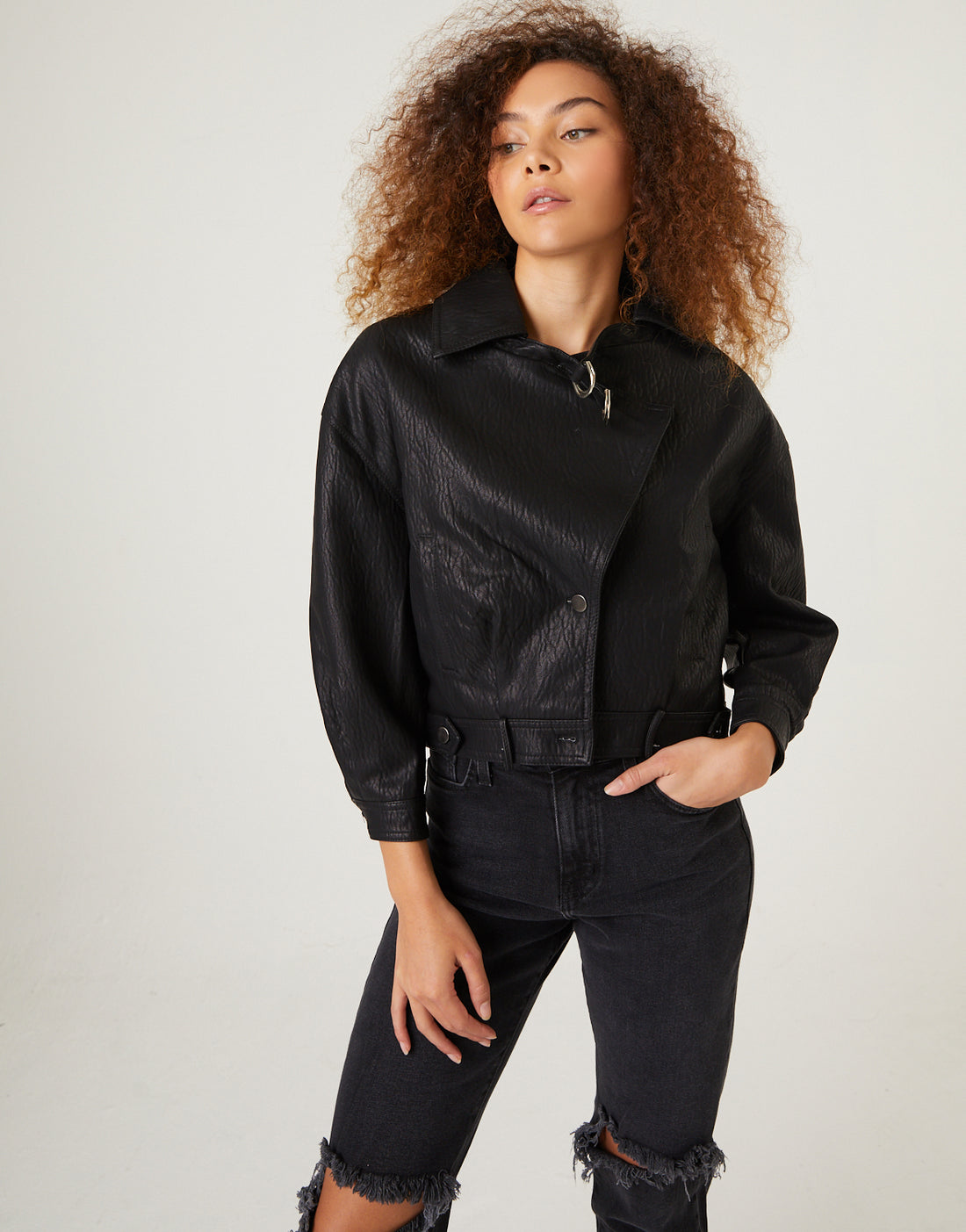 Asymmetrical Faux Leather Jacket Outerwear -2020AVE