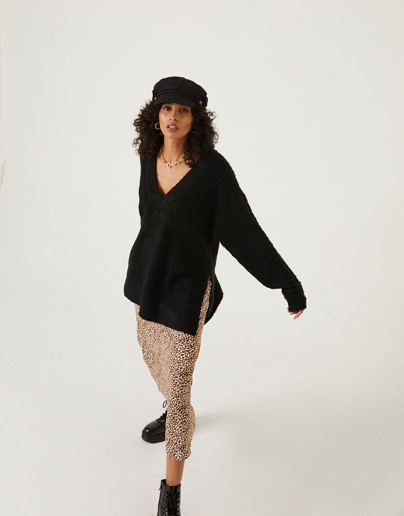 Oversized Fuzzy Sweater Tops Black Small -2020AVE