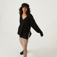 Oversized Fuzzy Sweater Tops Black Small -2020AVE