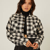 Buffalo Plaid Cropped Flannel Top Tops Black Small -2020AVE