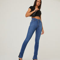 Button Front Cropped Tee Tops -2020AVE