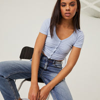 Buttoned Ruched Crop Top Tops -2020AVE