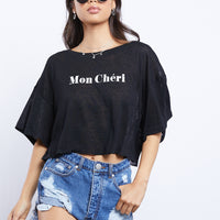 Mon Cheri Oversized Crop Tee Tops Black Small -2020AVE