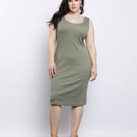 Curve California Girl Ribbed Tank Dress Plus Size Dresses Olive 1XL -2020AVE