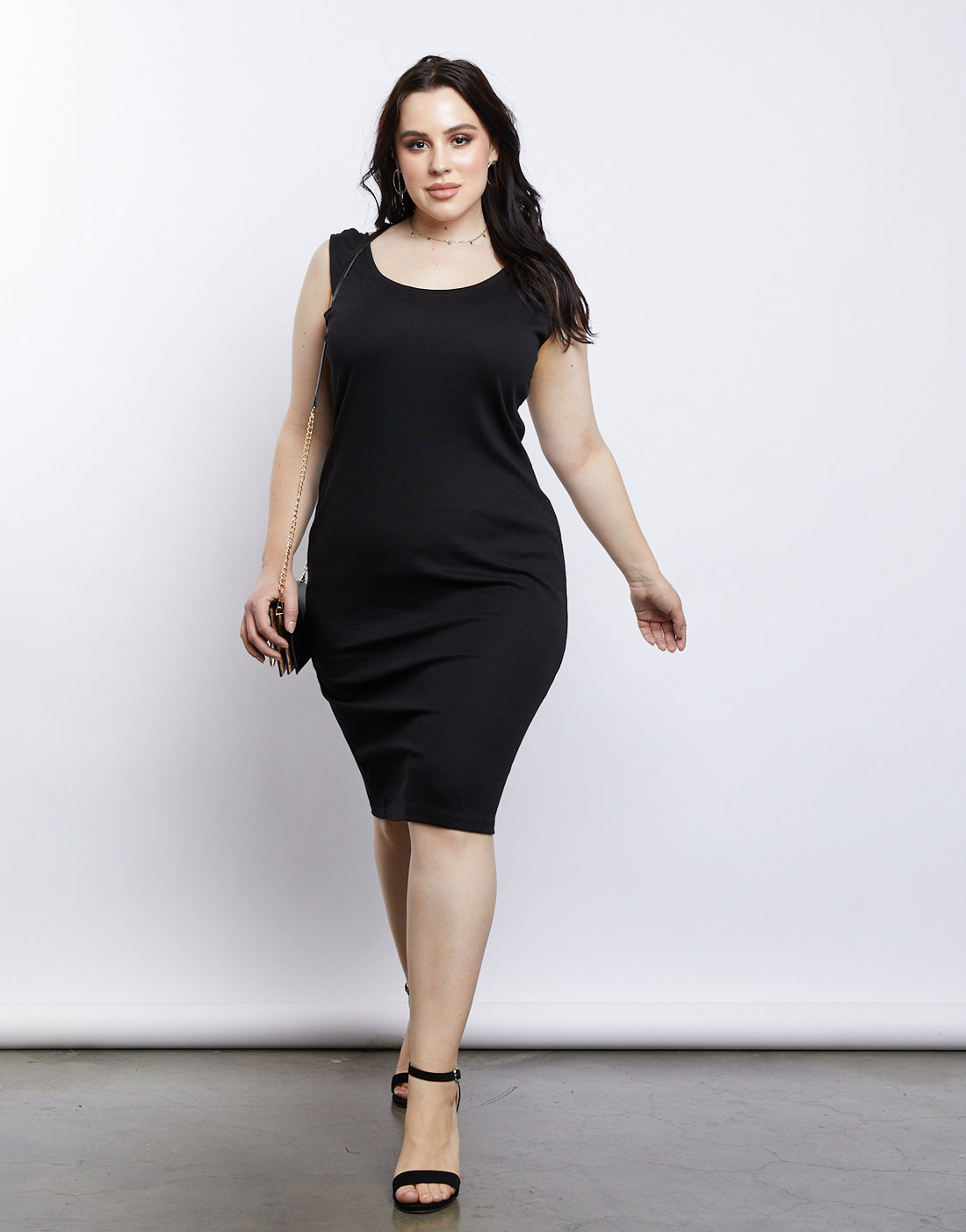 Curve California Girl Ribbed Tank Dress Plus Size Dresses Black 1XL -2020AVE