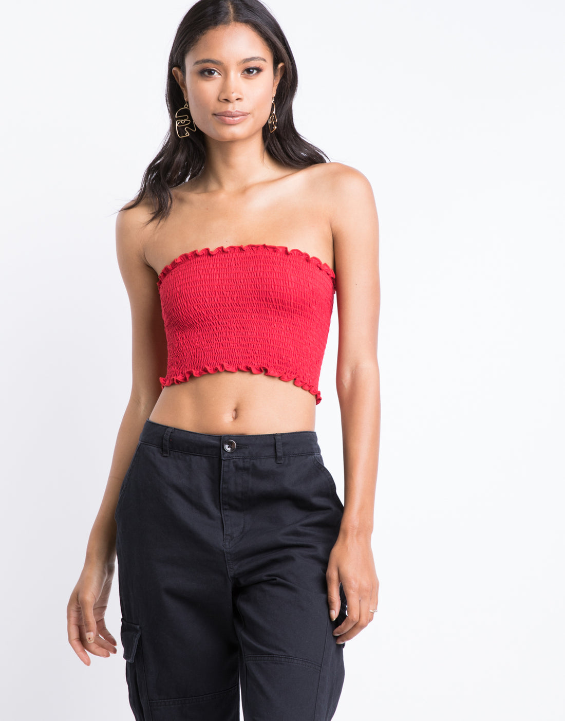 Cameron Smocked Tube Top Tops Red Small -2020AVE