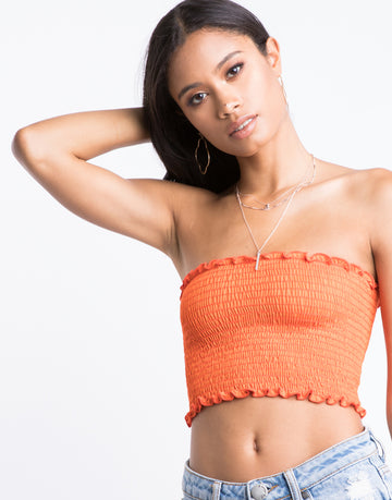 Cameron Smocked Tube Top Tops Orange Small -2020AVE
