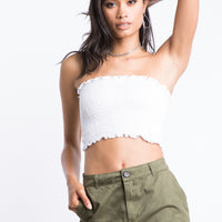 Cameron Smocked Tube Top Tops White Small -2020AVE