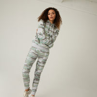 Camouflage Sweatshirt And Joggers Set Tops Green Small -2020AVE