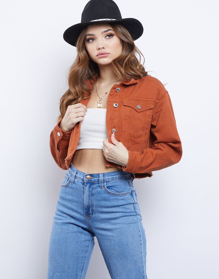 Caroline Cropped Denim Jacket Outerwear Rust Small -2020AVE