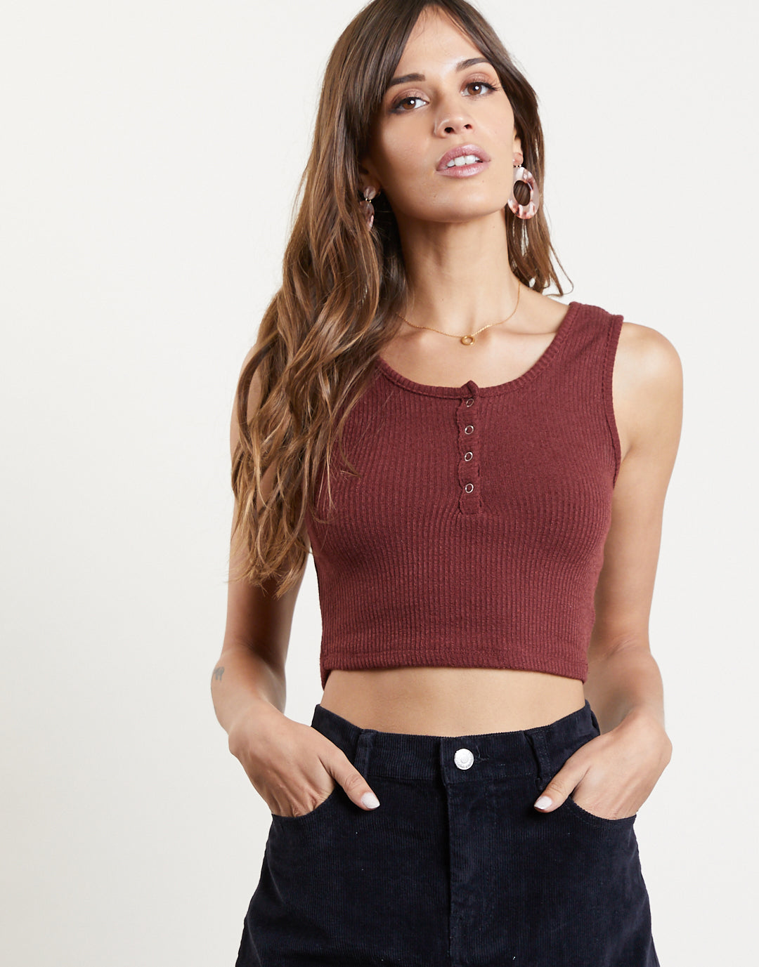 Carry On Cropped Tank Tops Red/Brown Small -2020AVE