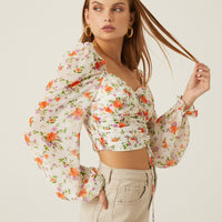 Chiffon Floral Ruched Top Tops -2020AVE