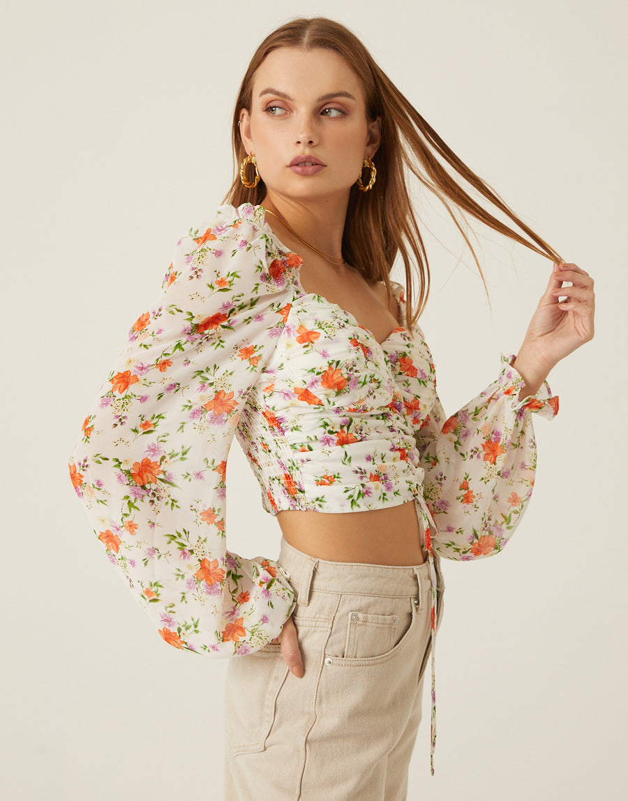 Chiffon Floral Ruched Top Tops -2020AVE