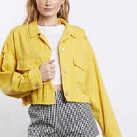 Color Pop Crop Denim Jacket Outerwear Yellow S/M -2020AVE