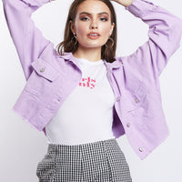 Color Pop Crop Denim Jacket Outerwear Lavender S/M -2020AVE