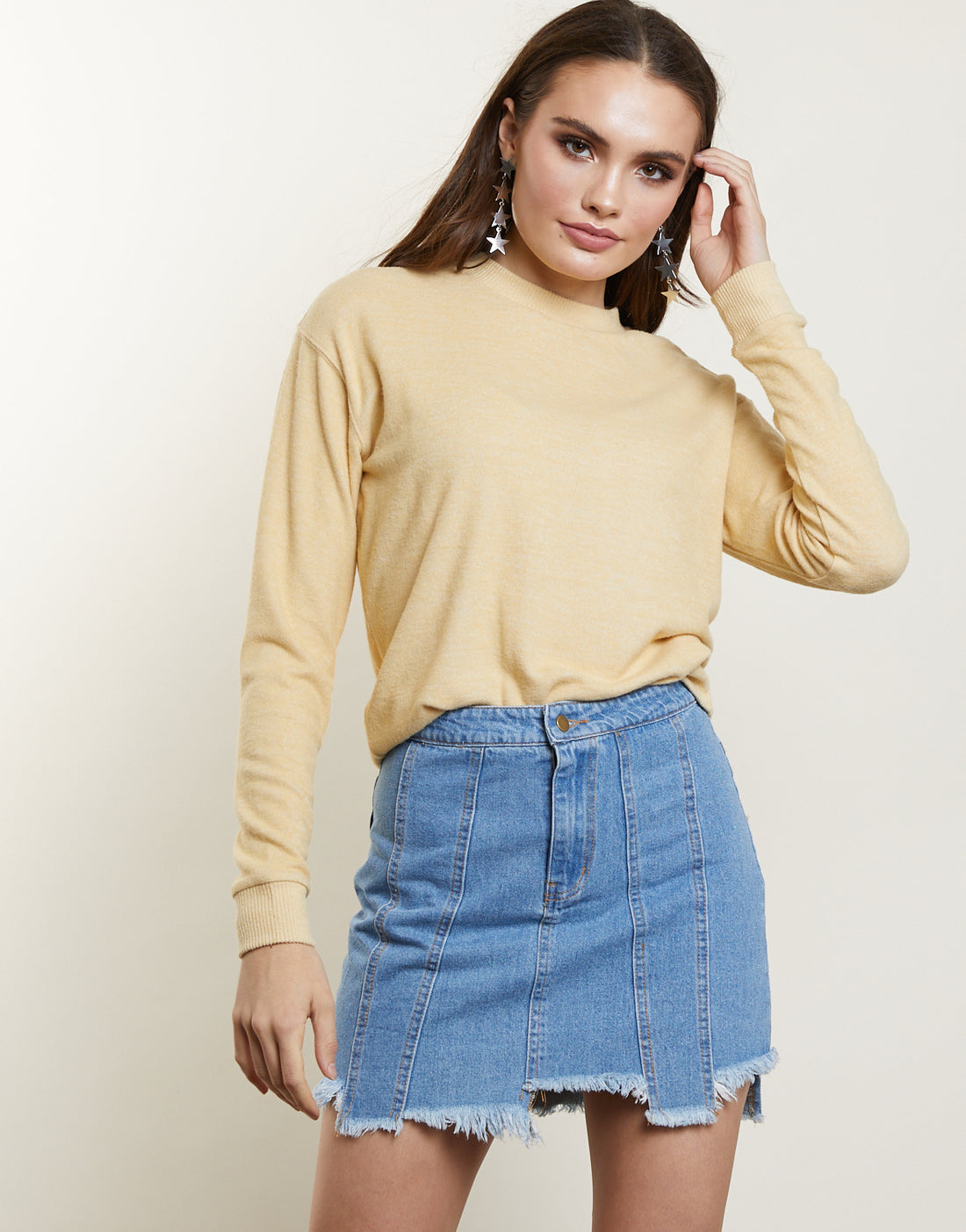 Cozy Up Knit Sweater Tops Light Mustard Small -2020AVE