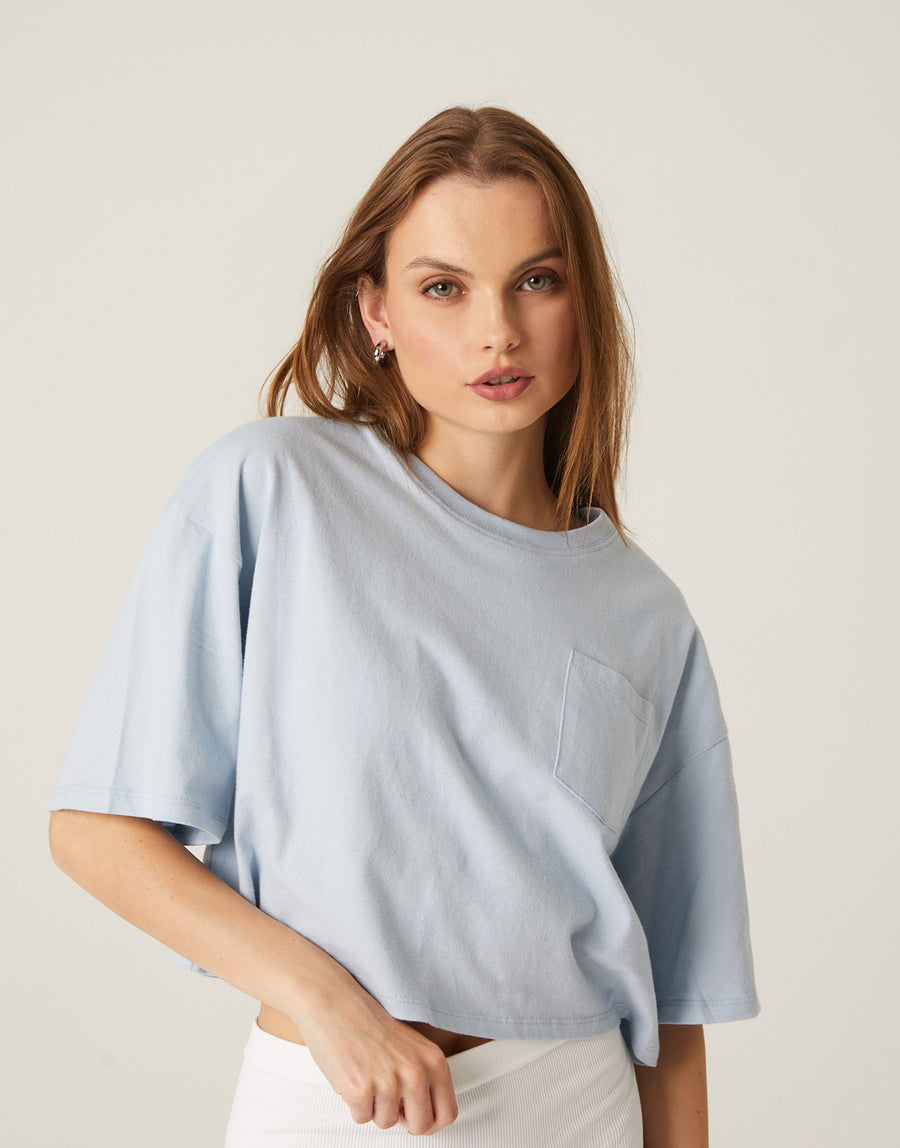 Cropped Boxy Pocket Tee Tops -2020AVE