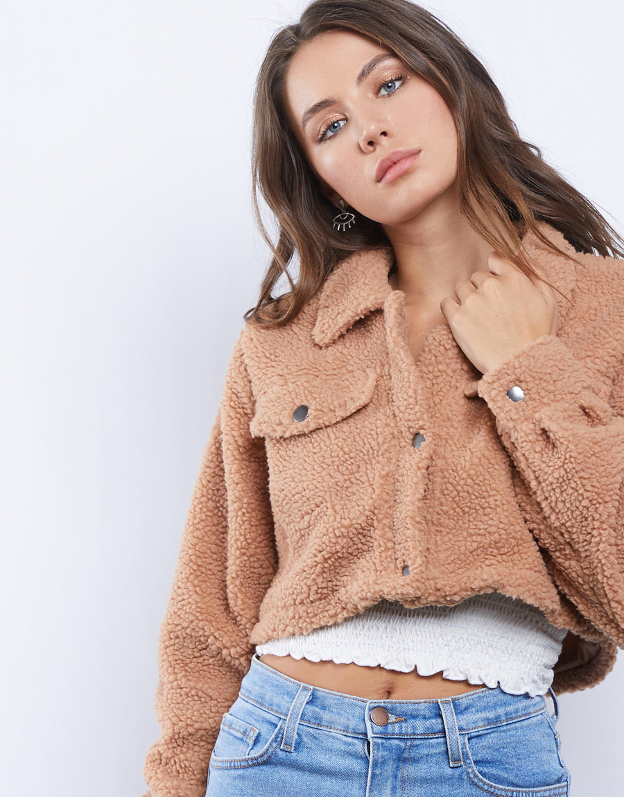 Cropped Button Up Sherpa Coat Outerwear -2020AVE