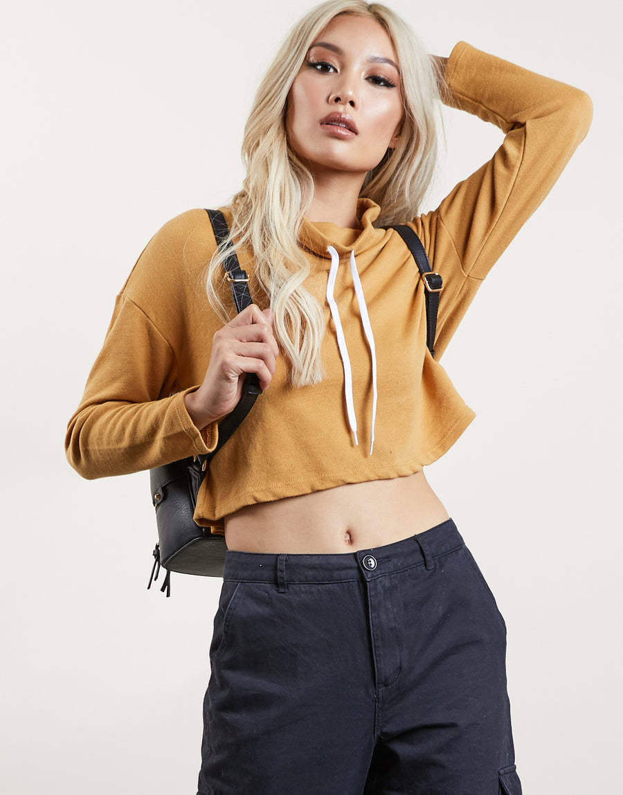 Cropped Funnel Neck Sweatshirt Tops -2020AVE