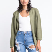 Textured Cuffed Sleeves Cardigan Outerwear Olive S/M -2020AVE