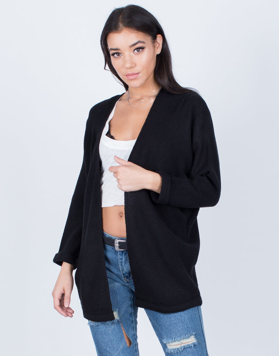 Cuffed Sleeves Cardigan Outerwear Black S/M -2020AVE