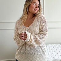 Curve Airy Crochet Sweater Plus Size Tops Cream 1XL -2020AVE