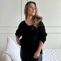 Curve Airy Crochet Sweater Plus Size Tops Black 1XL -2020AVE
