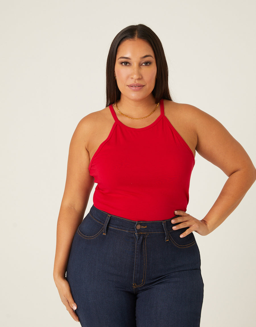 Curve Alexis High Neck Top Plus Size Tops Red 1XL -2020AVE