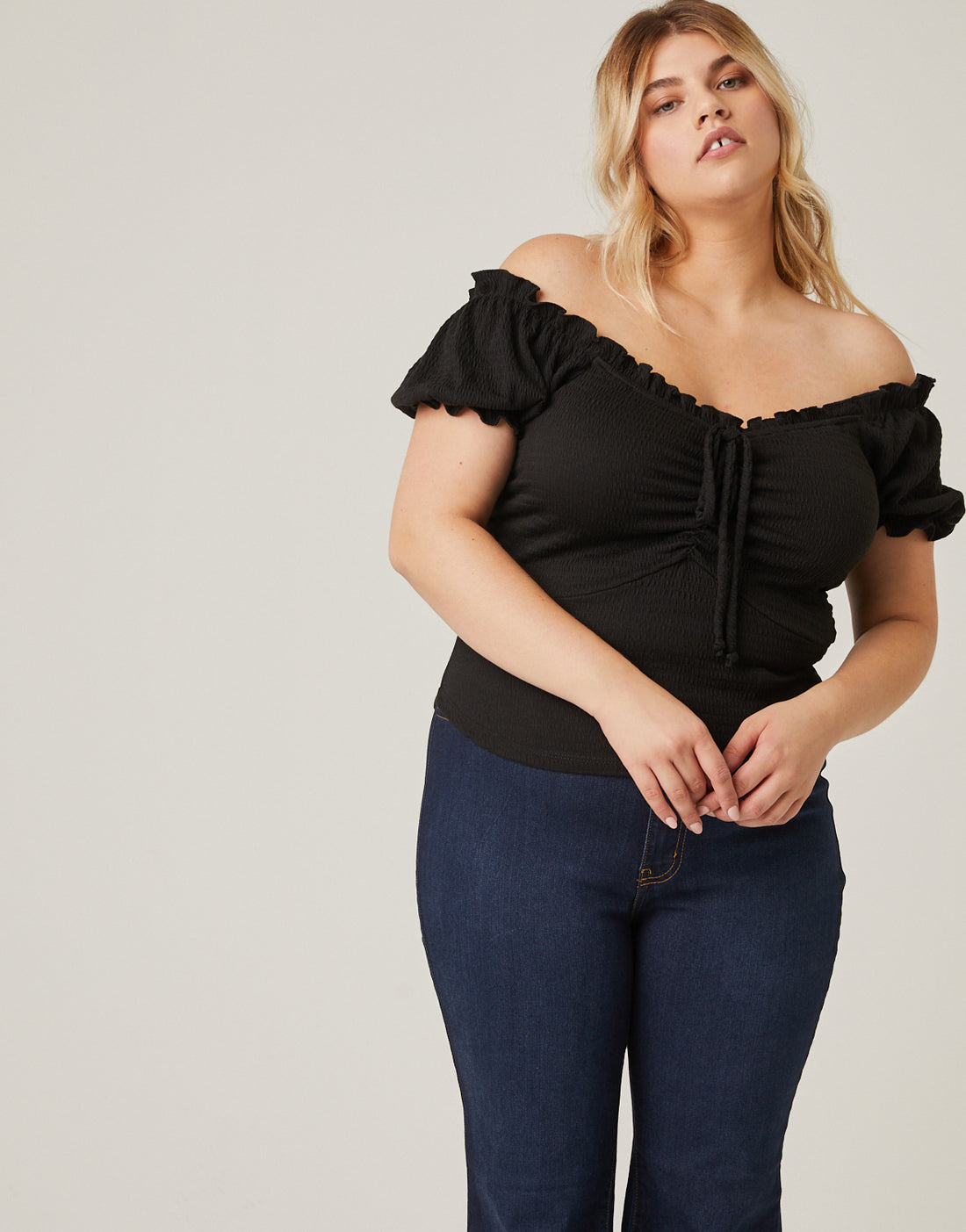 Curve All-Over Smocked Top Plus Size Tops Black 1XL -2020AVE