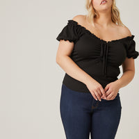 Curve All-Over Smocked Top Plus Size Tops Black 1XL -2020AVE