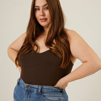 Curve All You Need Spaghetti Strap Tank Plus Size Tops Brown 1XL -2020AVE