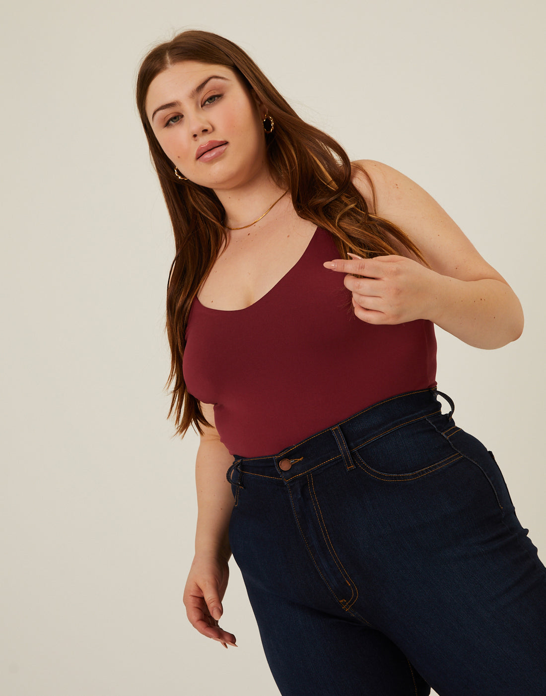 Curve All You Need Spaghetti Strap Tank Plus Size Tops Burgundy 1XL -2020AVE
