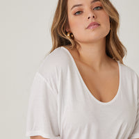 Curve Anytime Simple Knot Tee Plus Size Tops White 1XL -2020AVE