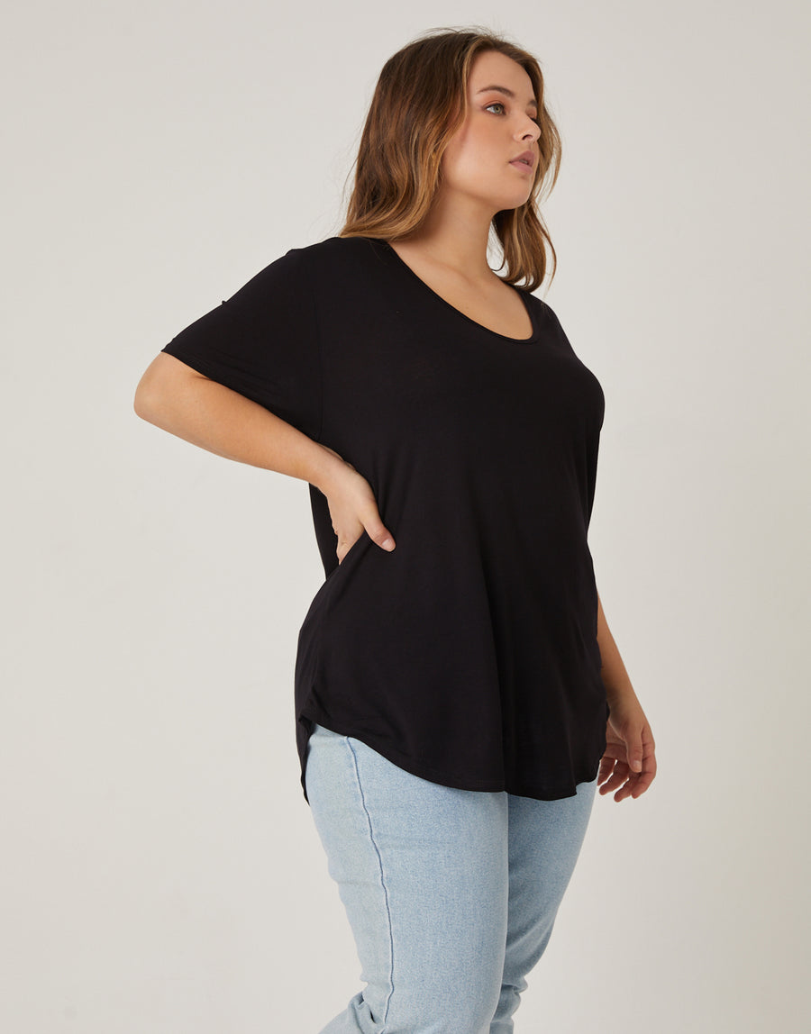 Curve Anytime Simple Knot Tee Plus Size Tops Black 1XL -2020AVE