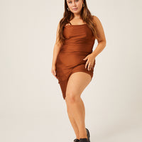 Curve Asymmetric Shimmer Dress Plus Size Dresses Brown 1XL -2020AVE