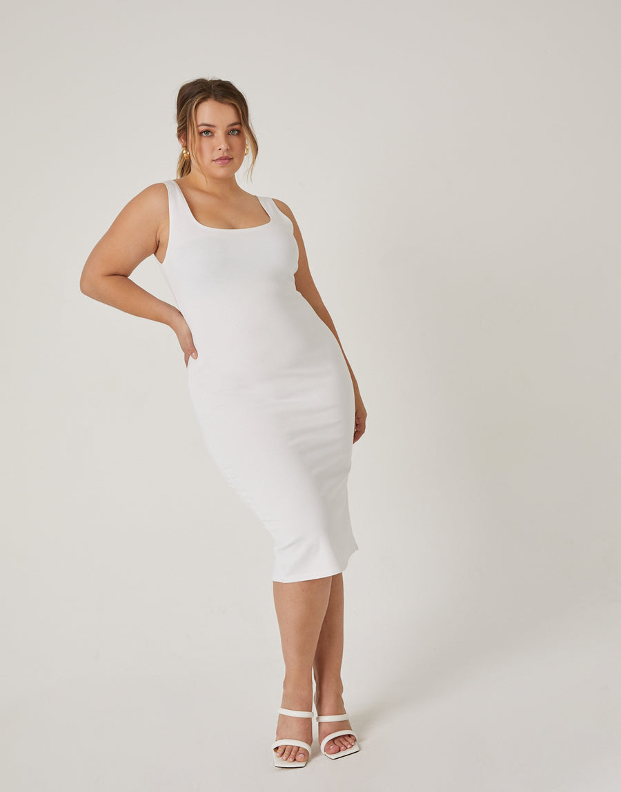 Curve Back Slit Bodycon Dress Plus Size Dresses White 1XL -2020AVE