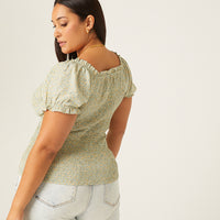 Curve Back Smocked Floral Top Plus Size Tops -2020AVE