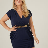 Curve Belted Short Sleeve Dress Plus Size Dresses Navy 1XL -2020AVE