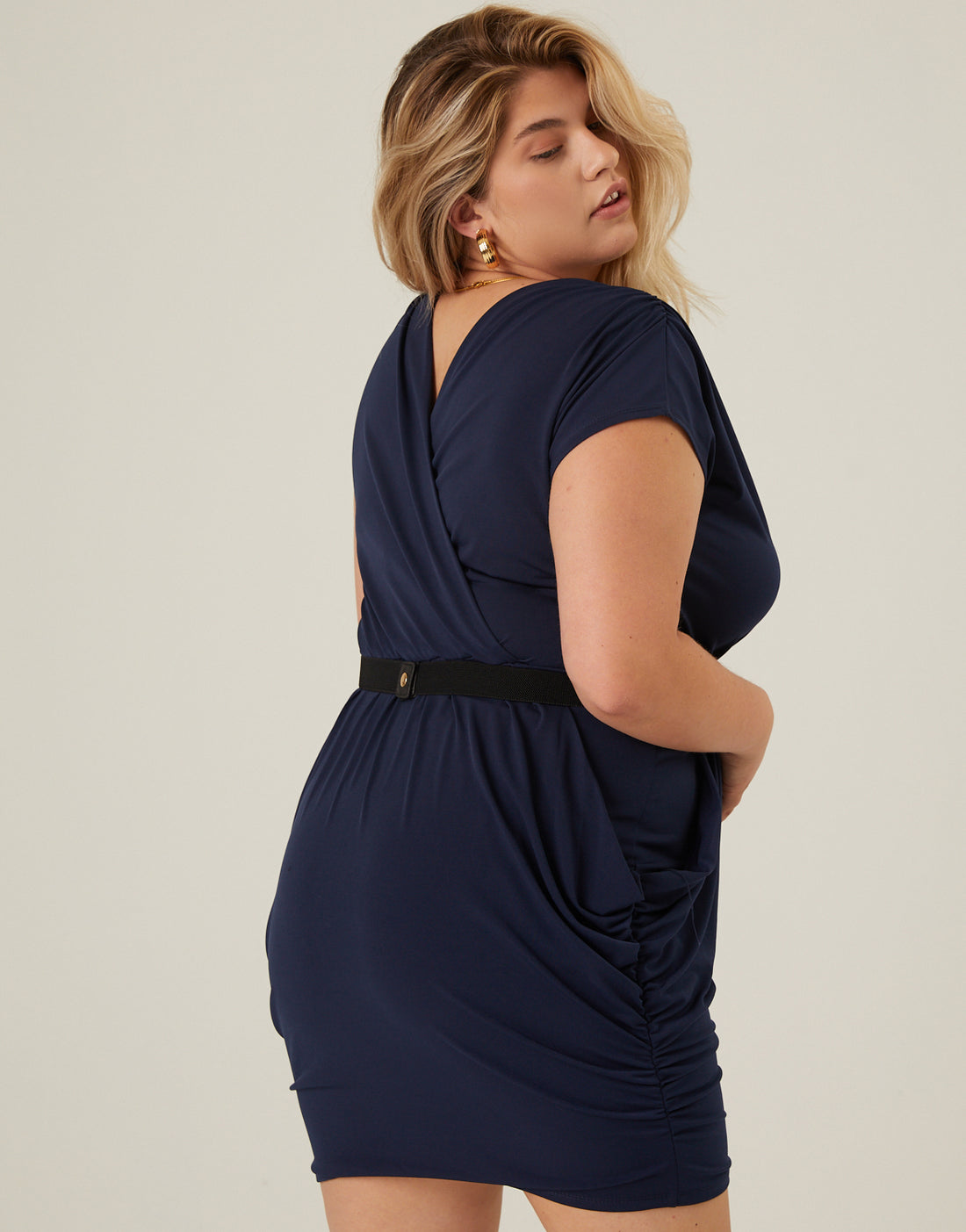 Curve Belted Short Sleeve Dress Plus Size Dresses -2020AVE