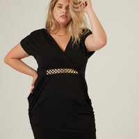 Curve Belted Short Sleeve Dress Plus Size Dresses Black 1XL -2020AVE