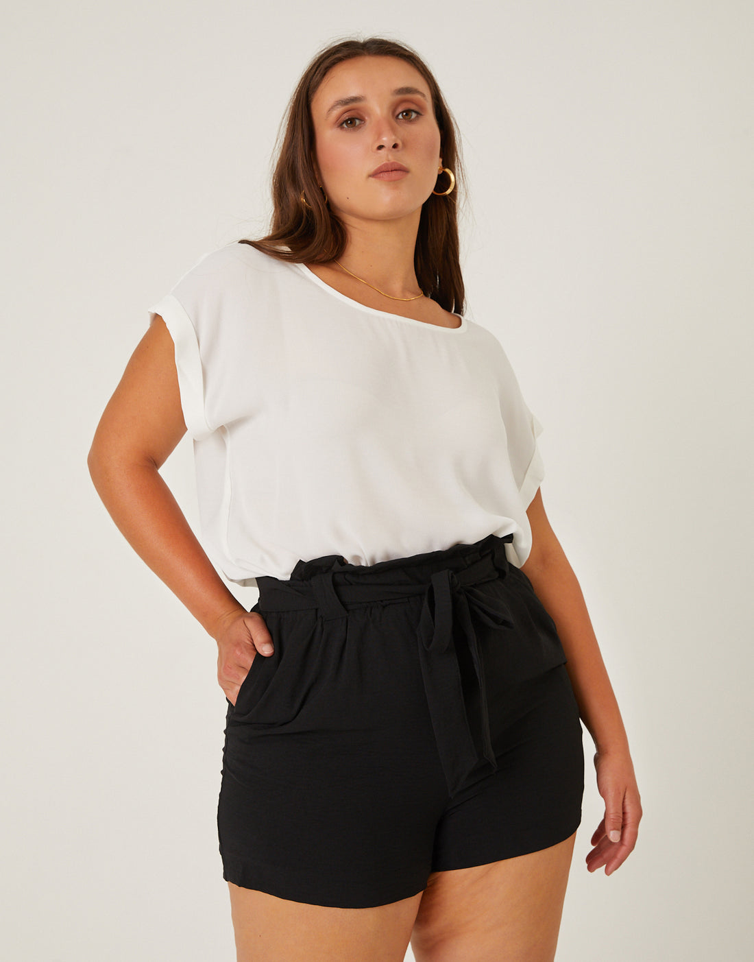 Curve Belted Summer Shorts Plus Size Bottoms Black 1XL -2020AVE