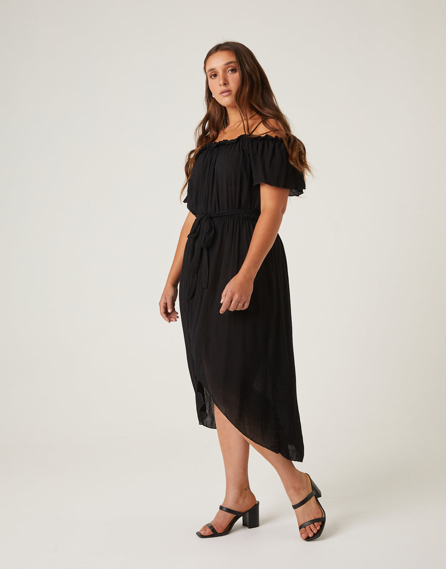 Curve Belted Wrap Sundress Plus Size Dresses Black 1XL -2020AVE