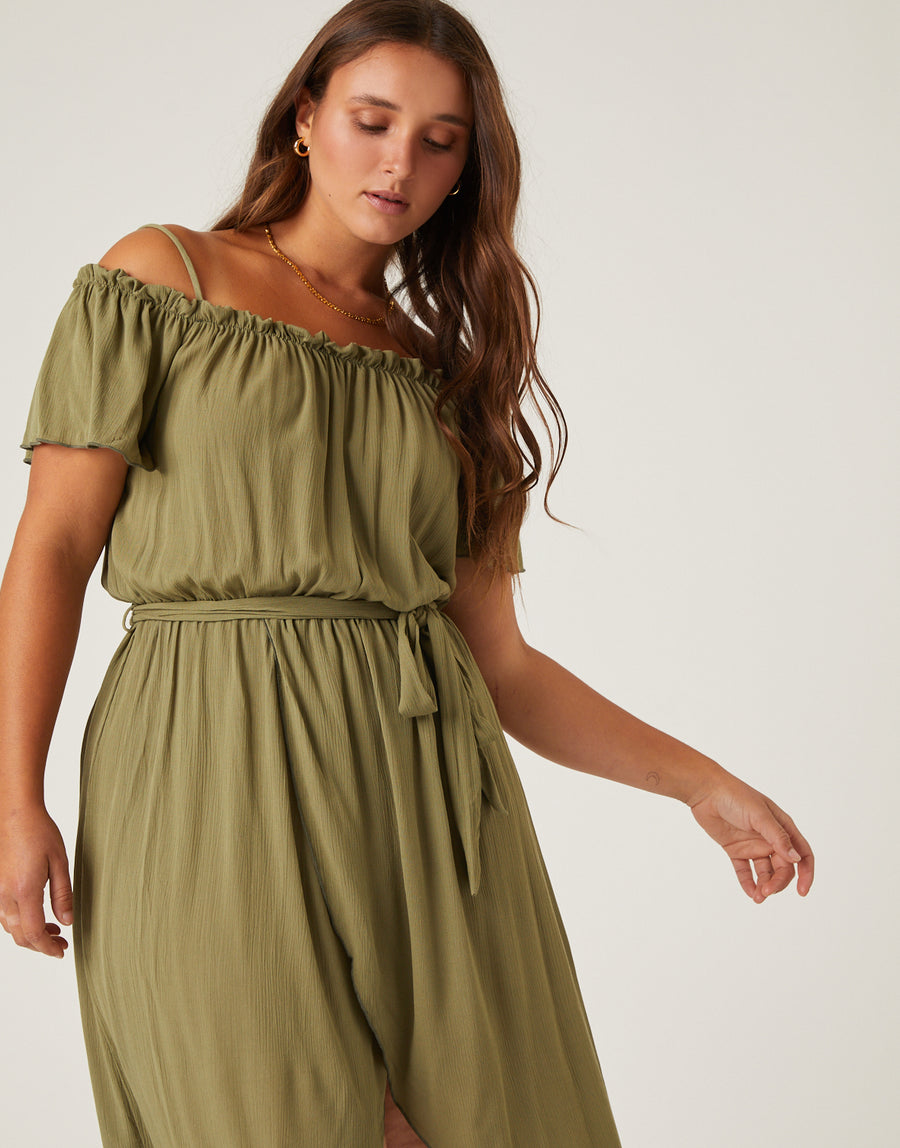 Curve Belted Wrap Sundress Plus Size Dresses Olive 1XL -2020AVE