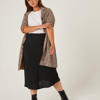 Curve Bias Cut Midi Skirt Plus Size Bottoms Black 1XL -2020AVE