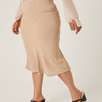 Curve Bias Cut Midi Skirt Plus Size Bottoms -2020AVE