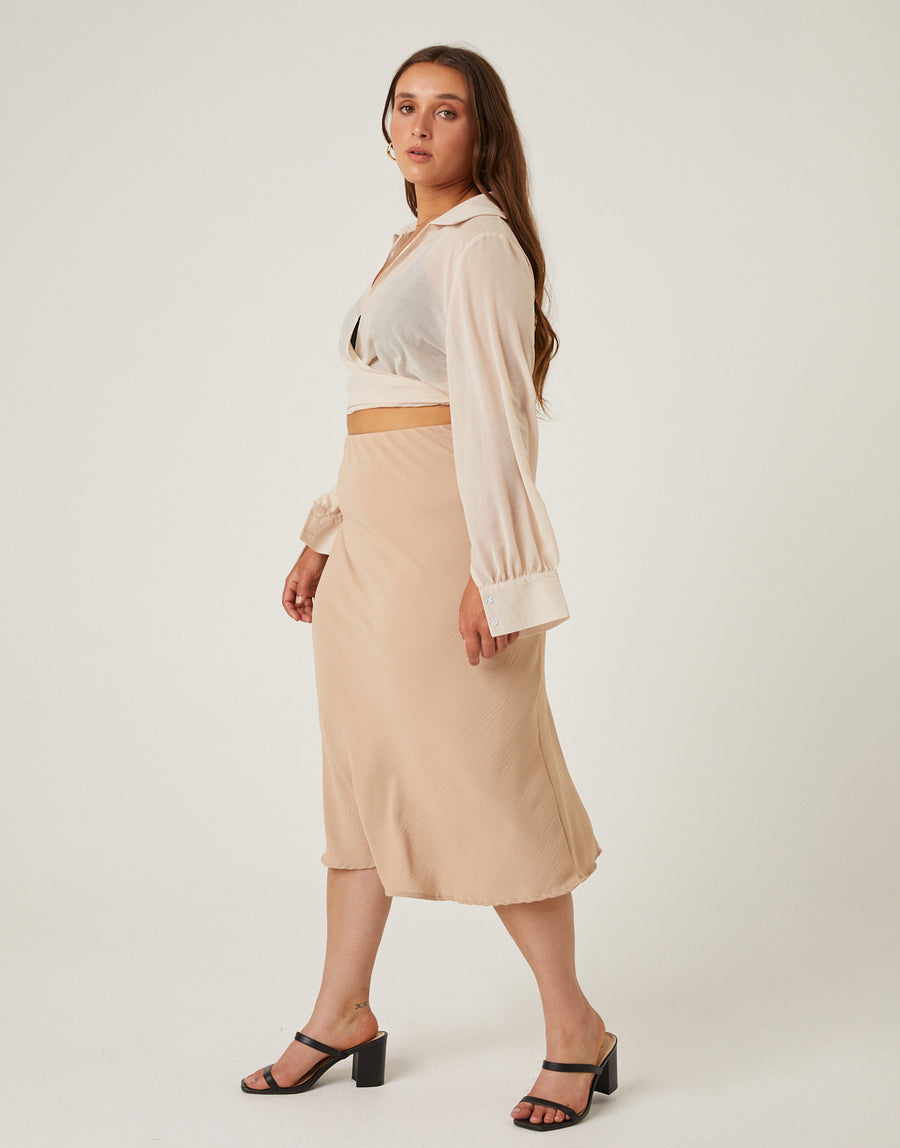 Curve Bias Cut Midi Skirt Plus Size Bottoms -2020AVE